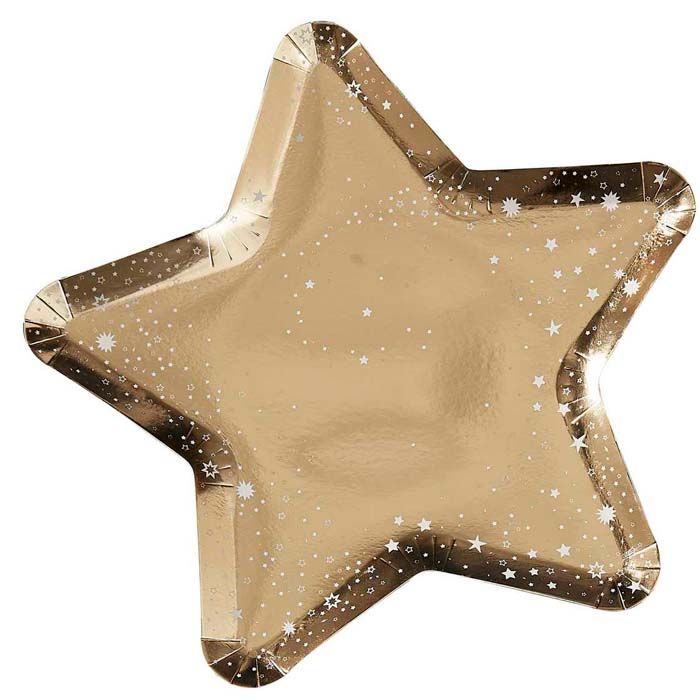 Gull Glitter Stjerne Paptallerken 8x - 26 cm 