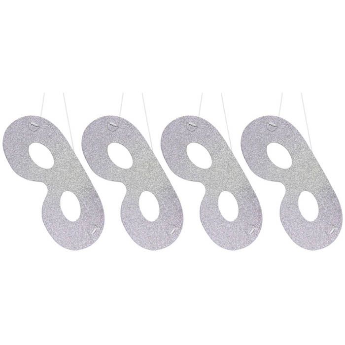 Sølv glitter øyemasker 4x - 21x7,5 cm