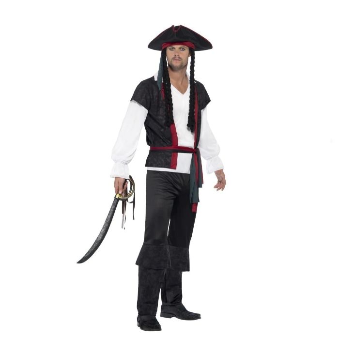 Klassisk piratkostyme med raude detaljar 
