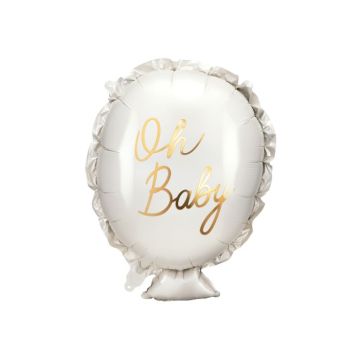 Oh Baby kvit folieballong med gullskrift - 69x53 cm
