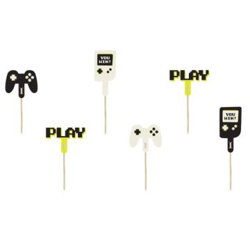 Cupcake dekorasjonspinnar med gamer motiv 6x - 6-10,5 cm
