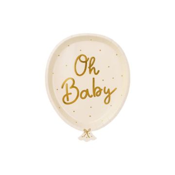 Ballongforma kvite pappfat med gullprikker og gullskrift 6x - 22x17,5 cm