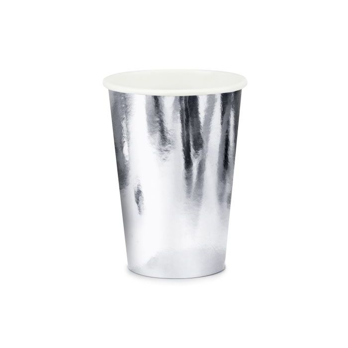 Metallisk sølvfarga pappkoppar 6x - 220 ml