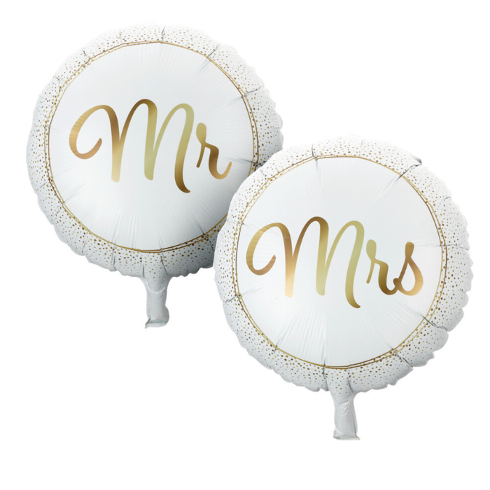 Mr. og Mrs. folieballongar gull 14 cm - 2x