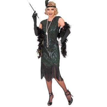 Flapper Gatsby-kjole til damer, grønn