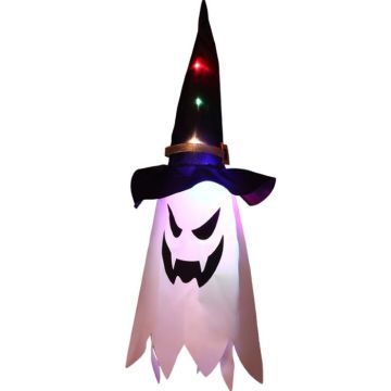 Halloween spøkelsesdekorasjon med heksehatt og LED lys - 45x25 cm