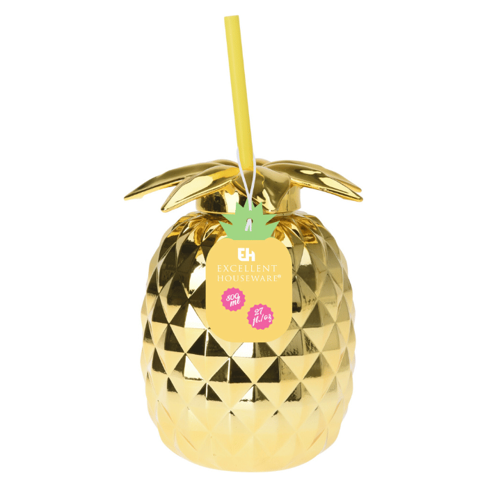 Gull ananas formet cocktailglass m. sugerør - 750 ml