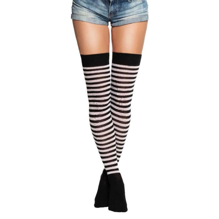 Over-knee sokkar one-size svart og kvitt