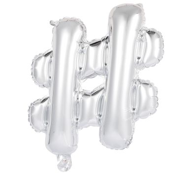 Hashtag # folieballong i metallisk sølv 41 cm 