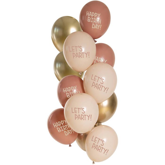 "Let's Party" ballongar gull og rosa 12x - 33cm