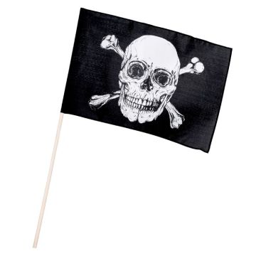 Dødningehode piratflagg på pinne svart - 30x45 cm