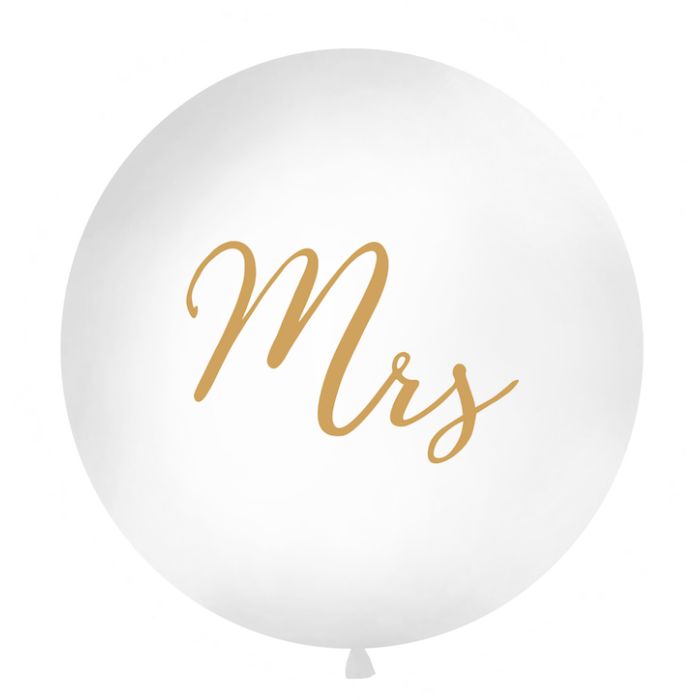 Stor Kvit Mrs Ballon med Gull Skrift - 1 meter