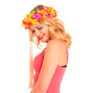 Hawaii blomster pandebånd rosa/oransje - onesize