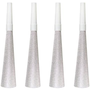 Sølv glitter festhorn 4x - 19 cm