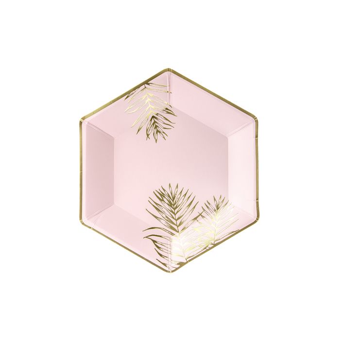 Pink tallerken med blad 6x - 23 cm