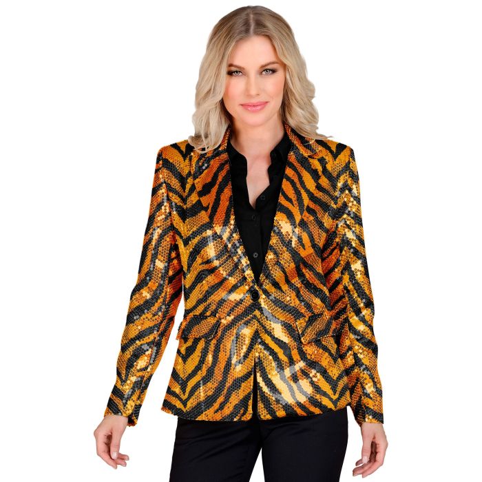 Paljettjakke med tigerprint i oransje
