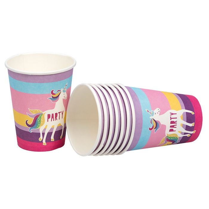 Enhjørning fest pappkrus 8x - 250 ml 