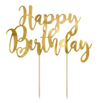 Happy birthday kakedekorasjon gull 22.5 cm