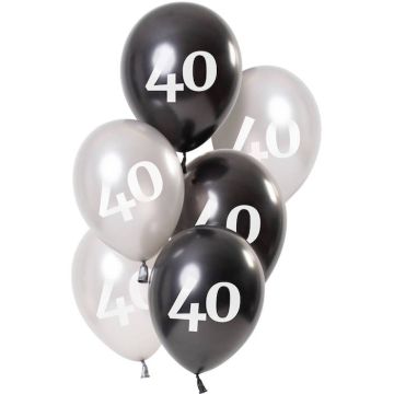 40 års ballongar metallic svart og sølv 6x - 23 cm