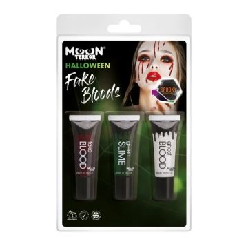 Falsk blod og slimsminke-sett 3x - 10 ml 