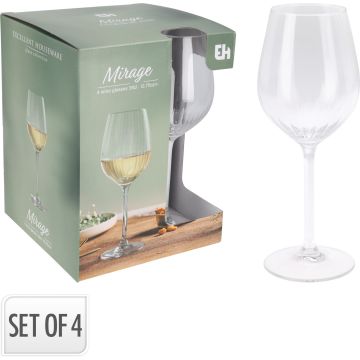 Riflede vinglass i klart glass, 4 stk., 38 cl