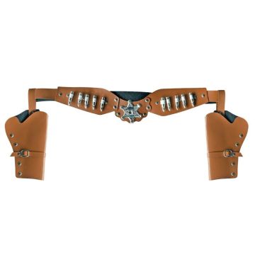 Cowboy sheriffbelte med doble hylster brun - 125 cm