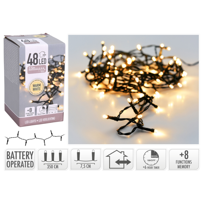 LED-ljoksnor 48 LED varm kvit batteridreven - 3,5 m 