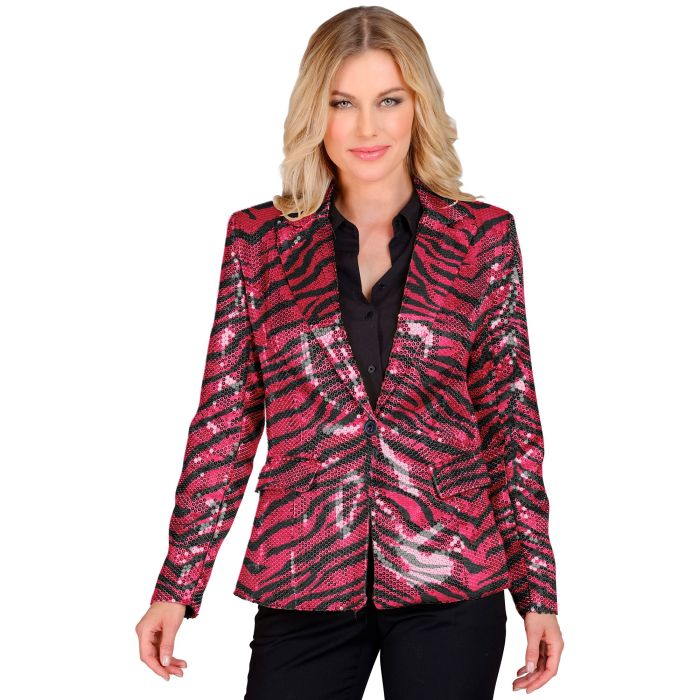 Rosa zebrapaljettjakke for dame