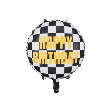 Folieballong happy birthday med rutete flagg 45 cm