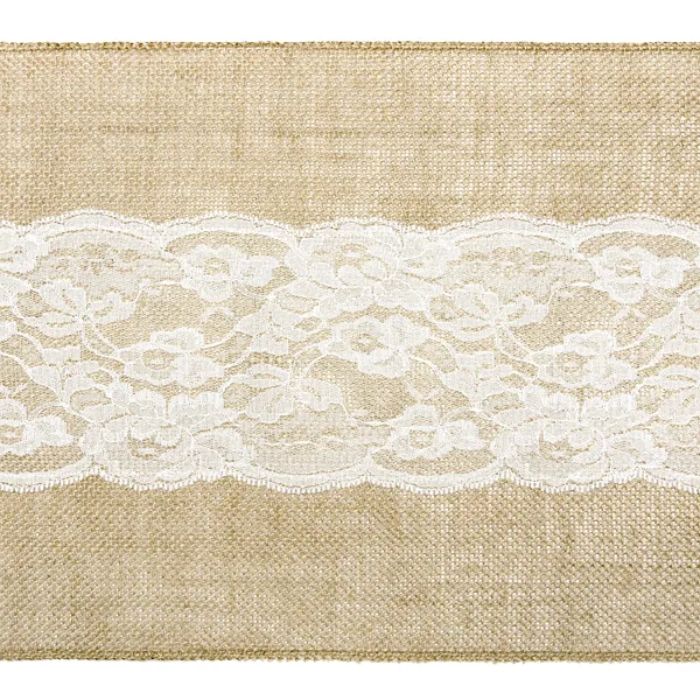 Jute bordløpar med blondebånd 0,28x2,75 m