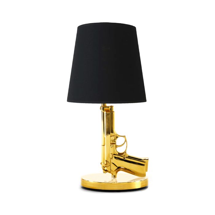 Pistol bordlampe gull 23,5x46 cm