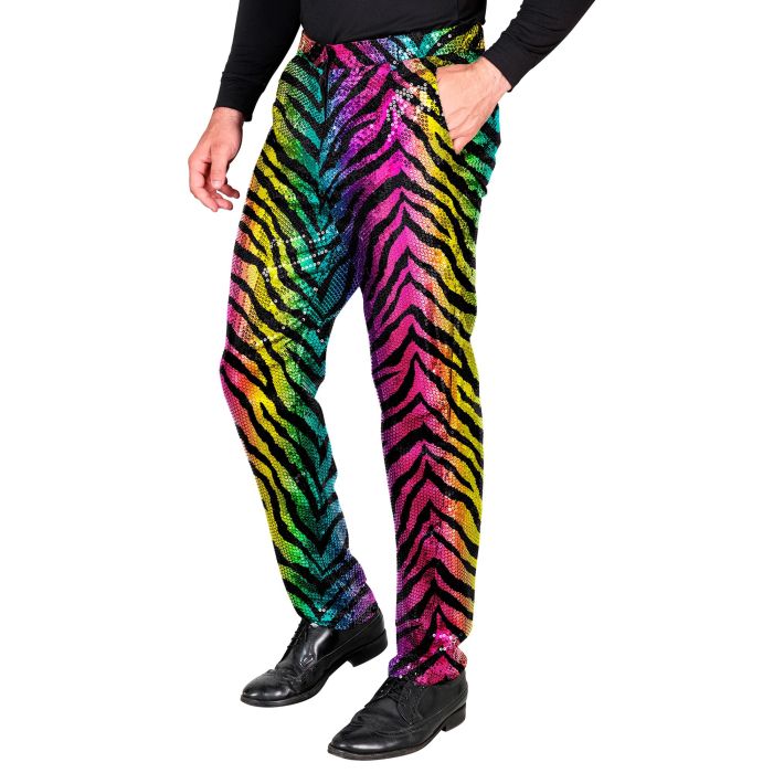 Paillettbukser med tigerprint i regnbue