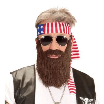 Biker USA pannebånd og skjegg - 2 delar