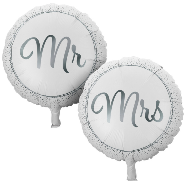 Mr. og Mrs. folieballongar sølv 14 cm - 2x