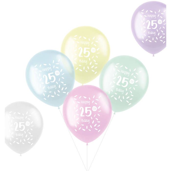 25 Års Ballonger Pastellfarge 6x - 33 cm