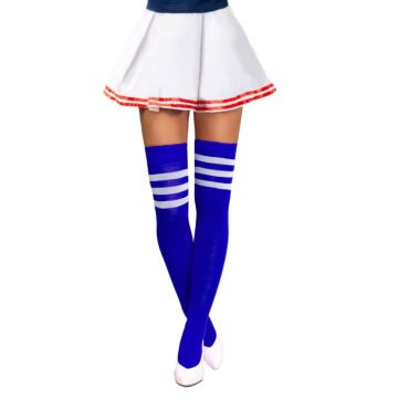 Cheerleader knestrømper one-size blå og kvit