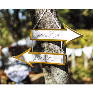 Kvite vegvisingsskilt med gullkant 2x - 35 cm