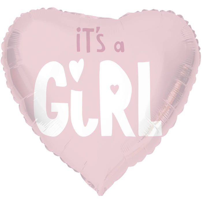 "It's A Girl" Hjerteformet Folieballong Rosa - 45 cm