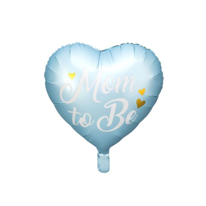 Lyseblå babyshower hjerte folieballong med kvit skrift - 35 cm
