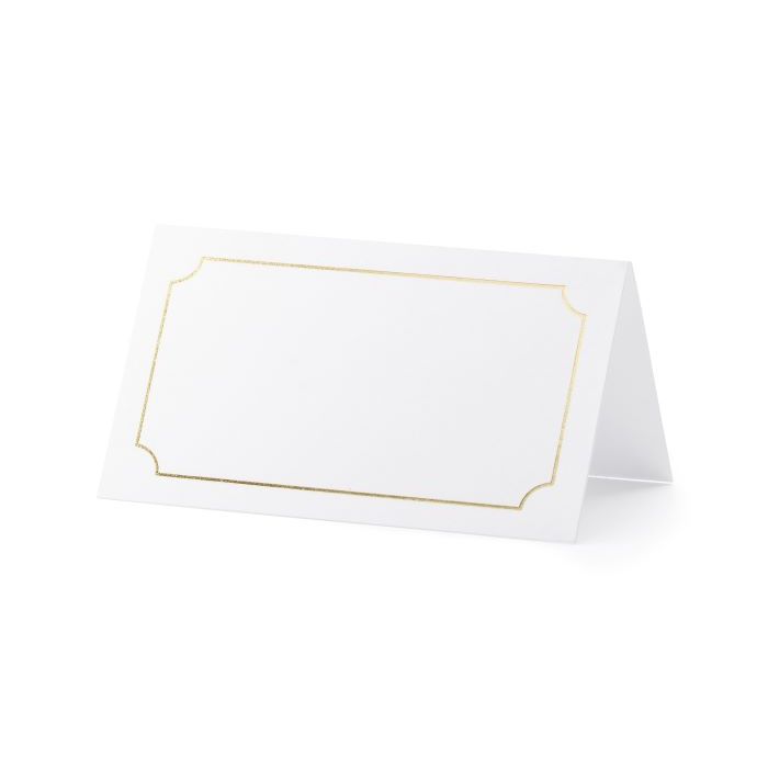Kvite bordkort med gullramme 10x - 9,5x5,5 cm