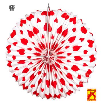 Kvit og raud hjerte rund lanterne - 36 cm