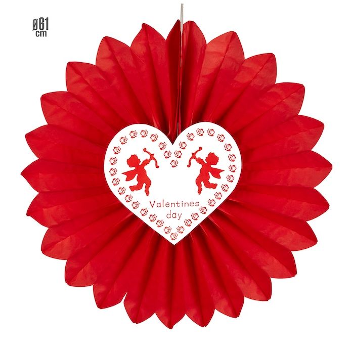 Valentines dag raud rosette med hjarte - 61 cm