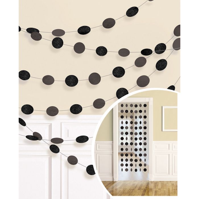 Svart Glitterforheng - 213 cm