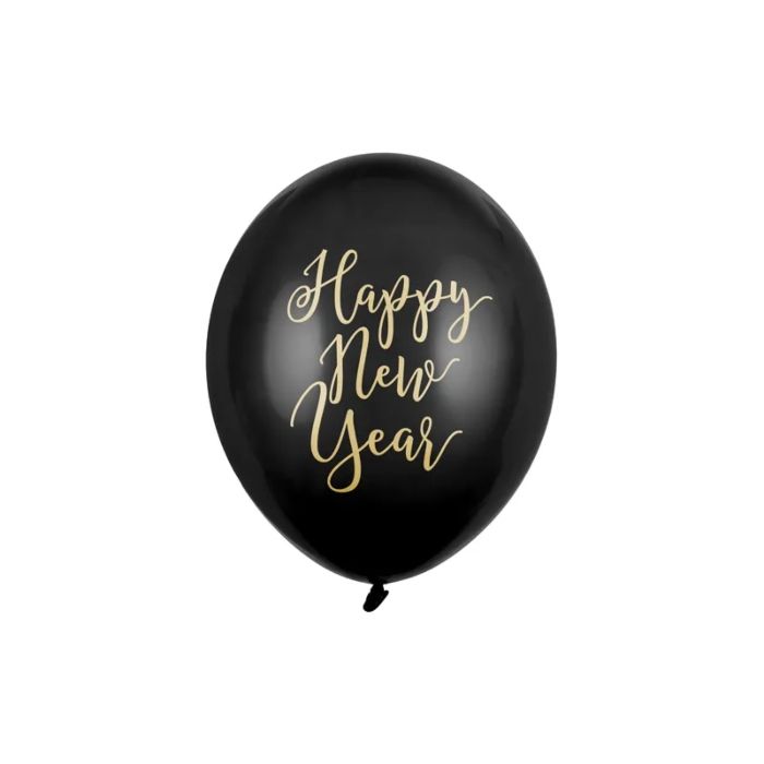 "Happy New Year" ballongar med gull skrift svart 50x - 30 cm