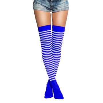 Over-knee strømper one-size blå og kvit