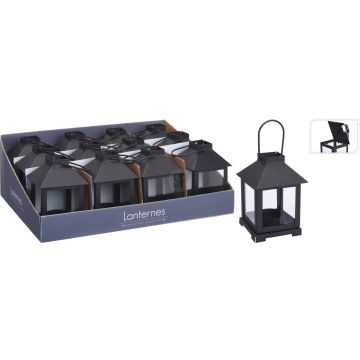 Lanterne til tealights i matt svart metall 11,5 cm