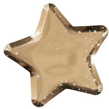 Gull Glitter Stjerne Paptallerken 8x - 26 cm 