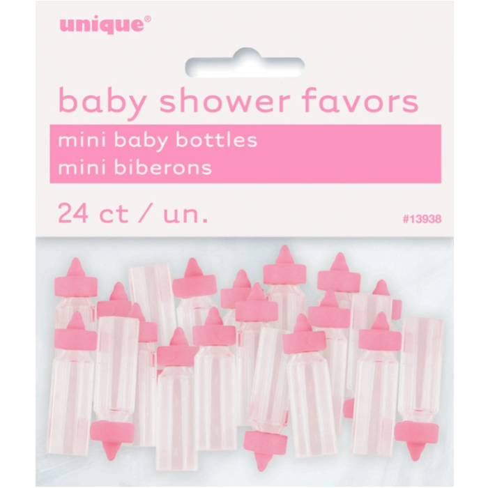 Mini sutteflasker til babyshower 24x rosa