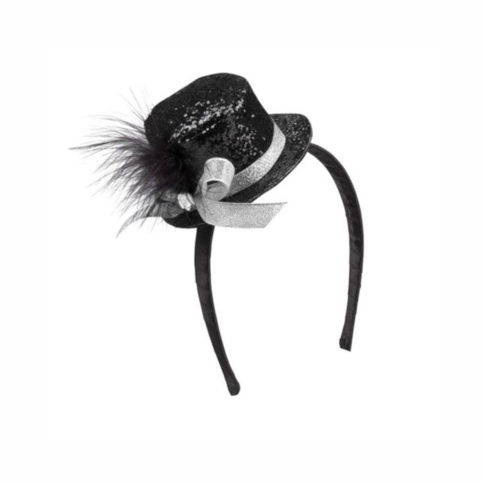 Mini Glitter Rund Topphatt - Svart