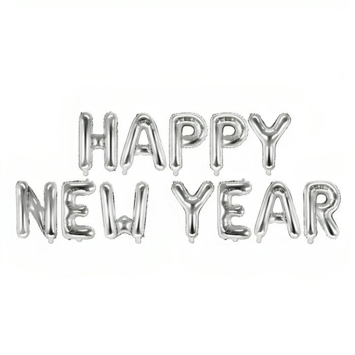 Folieballong happy new year sølv 422x46 cm
